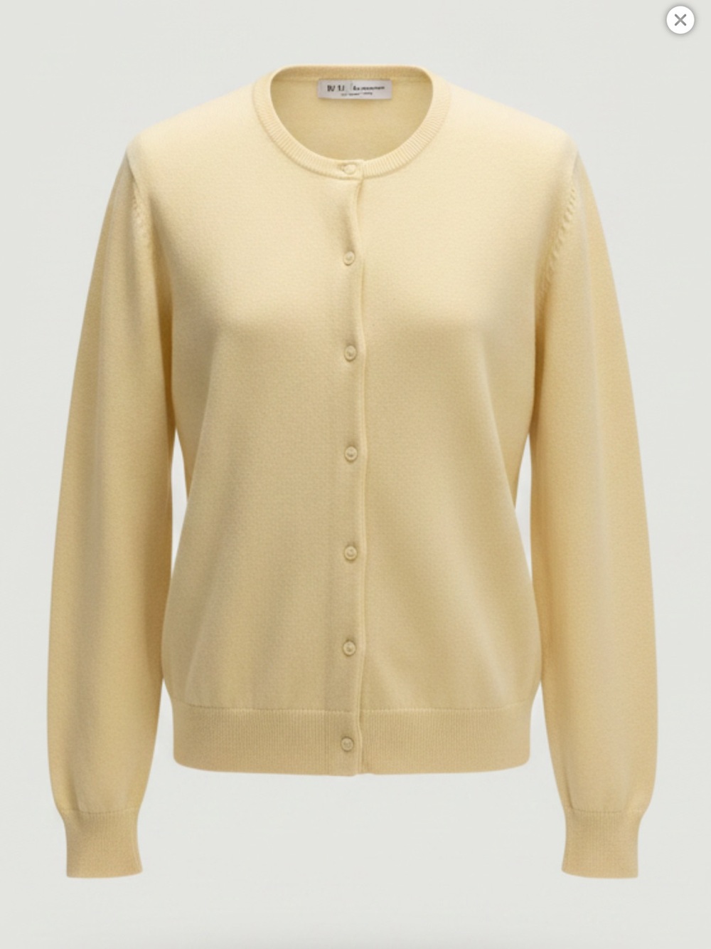 TSE Pale Yellow Button-Front Crewneck Cardigan